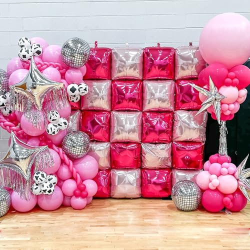 Hot Pink Square Foil Balloon Wall,25Pcs Double Sided Balloons Backdrop Foil Balloon Tunnel Arch Garland Kit for Valentine's Day Birthday Bridal Anniversary Baby Shower Party Decorations - style: Hot Pink