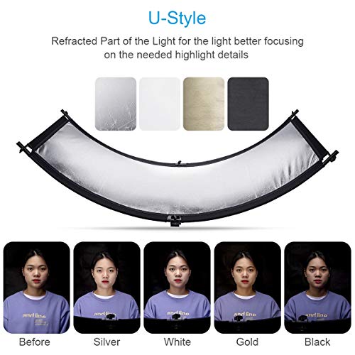 FOMITO Light Reflector 70"x25.6"/178x65cm Arclight Curved Eyelighter Lighting Diffuser for Photography Stuido Filming Shooting, Black/White/Gold/Silver