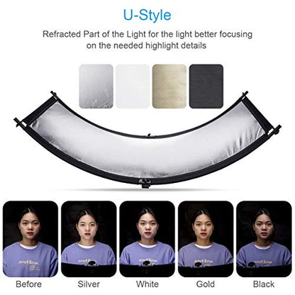 FOMITO Light Reflector 70"x25.6"/178x65cm Arclight Curved Eyelighter Lighting Diffuser for Photography Stuido Filming Shooting, Black/White/Gold/Silver