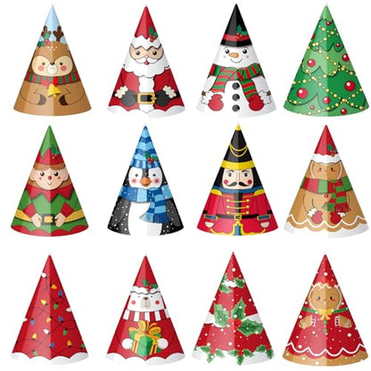 24 Pcs Christmas Party Hats Paper Xmas Tree Reindeer Santa Snowman Elf Cone Hat Christmas Photo Props Party Favors - style: Classic Style