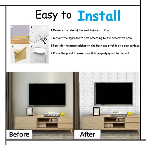 3D Wall Panels Peel and Stick in White, 10 PCS XPE Foam 3D Wallpaper, Faux Brick Wall Panels for Bedroom, Stairs, Kitchen - color: White Brick, size: 10PCS