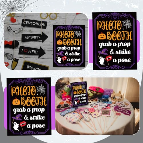 Briwooody Photo Booth Sign with Stand Retro Background Table for Halloween Indoor and Outdoor Party Theme Event Photography Props Desktop Decoration Supplies - style: Halloween