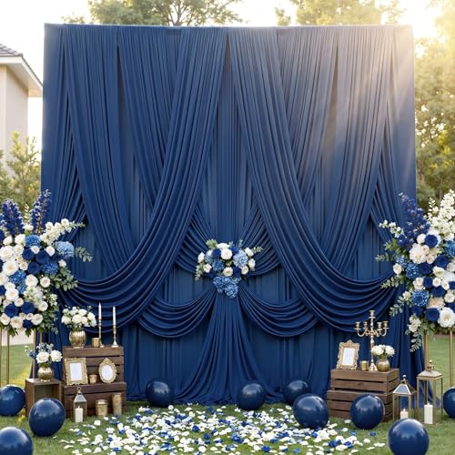 20ft×12ft Wrinkle Free Navy Blue Backdrop Curtain for Wedding Parties, 4 Panels 5×12ft Long Soft Silky Polyester Backdrop Drapes Photo Back Drop Curtains for Birthday Photography Background Cloth - color: Navy Blue, size: 12ft Long_4 Panels