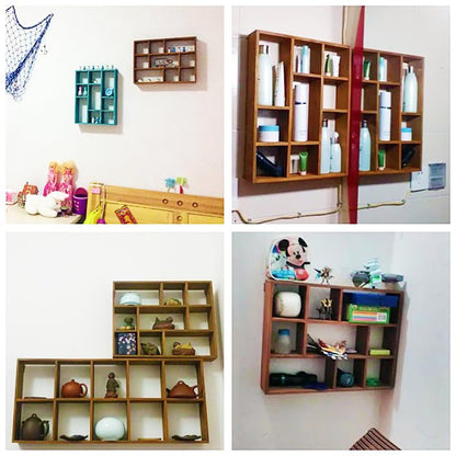 Shadow Box Display Shelf, Wall Mounted Wooden Hanging Display Shelf Floating Shelf Perfect for Little Figurines, Multi-Slot Wall Collection Freestanding Farmhouse Decor Display Case (Style I, Brown) - size: 9 Slot