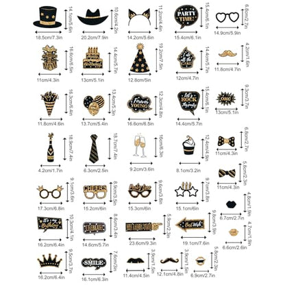 HARZHI Photo Booth Props Kit for Birthday Wedding Party Supplies Carnival Crazy Dance Decor Photobooth Funny Cute Holiday Selfie Supplies Masked Ball (36 Pcs Birthday)