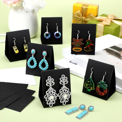 100 Pcs Standing Earring Display Cards Holders Paper Hanging Earring Packaging for Small Business Jewelry Packaging Supplies Selling DIY Retail Show Photography Props(Black) - color: Black
