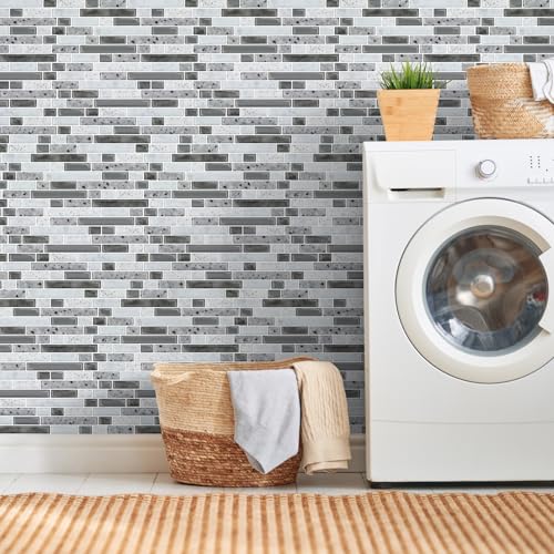 Yipscazo 10 Sheets Peel and Stick Backsplash for Kitchen Wall, 12''x12'' Waterproof Stick on Backsplash Smart Tiles for Bathroom,Removable Backsplash Wall Tiles in Gray White - color: Gray White