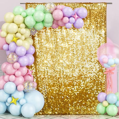 SquarePie Shimmer Wall Backdrop Big Payette Sequin Curtain 4FT x 7FT Gold Background for Party Wedding 1 Panel - color: Gold