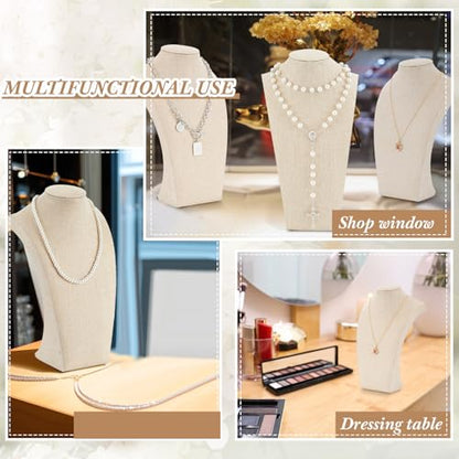 Kigley 3 Pcs Linen Jewelry Display Bust Necklace Display Stand Necklace Mannequin Holder for Jewelry Selling Trade Shows - size: 9.8 x 3.0 x 5.7 Inches