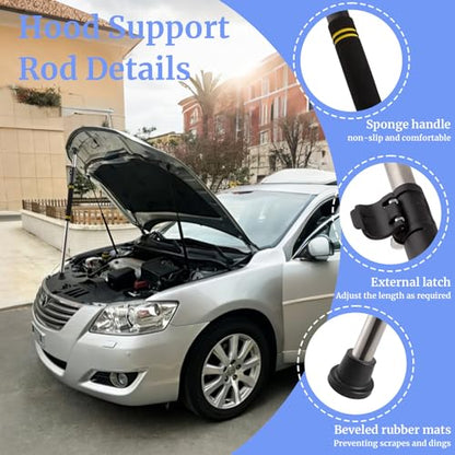 Engine Telescopic Hood Prop Rod, 29-40inch Hood Rod Support Retractable Trunk Stainless Steel Hood Prop Tool with Comfortable Foam Handle Universal Fit for All of Cars &Trucks
