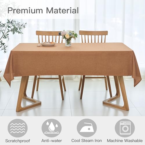 maxmill Slubby Textured Rectangular Tablecloth Water Resistance Antiwrinkle Spillproof Washable Dining Linen Table Cloth for Fall Harvest Thanksgiving Parties Holiday Dinners, 60 x 108 Inch, Amber - color: Amber, size: 108" x 60" (Rectangular)