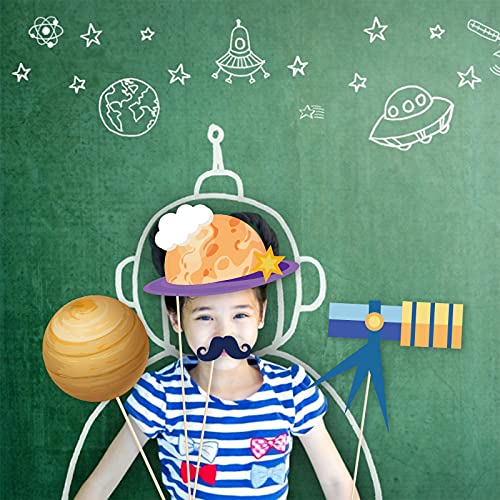 25Pcs Outer Space Party Photo Booth Props, Galaxy Selfie Props Astronaut & Planet Prop Outer Planet Birthday Party Supplies for Galaxy Astronaut Photography Backdrop Decor