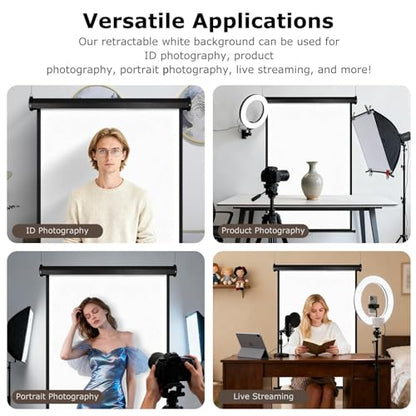 Retractable White Background Screen 36" x 56" Portable Roll-Up, Pull-Down Background, Black and White Double-Sided Design, PVC Material, Suitable for ID Card Passport Photo Photography