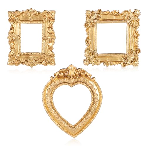 Vintage Resin Picture Frame 3 PCS Mini Gold Antique Tabletop Frames Small Baroque Ornaments for Wall Hanging Display Jewelry Showcase Miniature Props DIY Photo Christmas New Year Home Decor