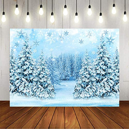 Mocsicka Winter Scene Backdrop Snowy Christmas Pine Tree Halo Spots Photography Background Blue Wonderland Snowflake Forest Party Holiday Photoshoot Props (Blue, 8x6ft) - color: blue, size: 8x6ft