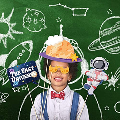 25Pcs Outer Space Party Photo Booth Props, Galaxy Selfie Props Astronaut & Planet Prop Outer Planet Birthday Party Supplies for Galaxy Astronaut Photography Backdrop Decor