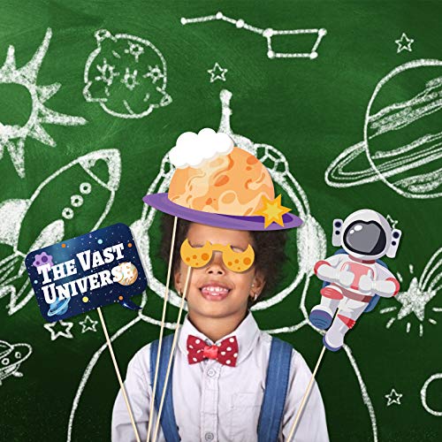 25Pcs Outer Space Party Photo Booth Props, Galaxy Selfie Props Astronaut & Planet Prop Outer Planet Birthday Party Supplies for Galaxy Astronaut Photography Backdrop Decor