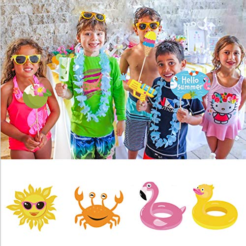 Summer Photo Booth Props(25CT),Pool,Hawaiian,Beach,Luau Photo Booth Props,Tropical Themed Party with Stick for Summer/Pool/Tiki/Tropical/Hawaiian Party Supplies
