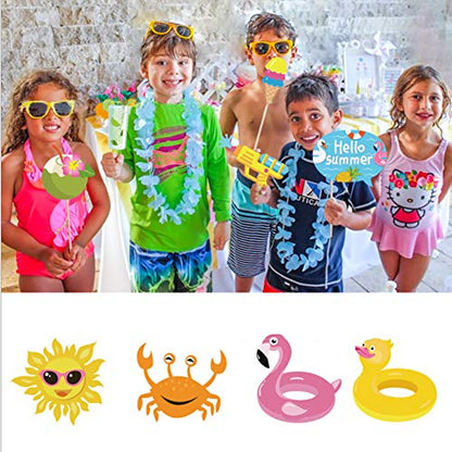 Summer Photo Booth Props(25CT),Pool,Hawaiian,Beach,Luau Photo Booth Props,Tropical Themed Party with Stick for Summer/Pool/Tiki/Tropical/Hawaiian Party Supplies