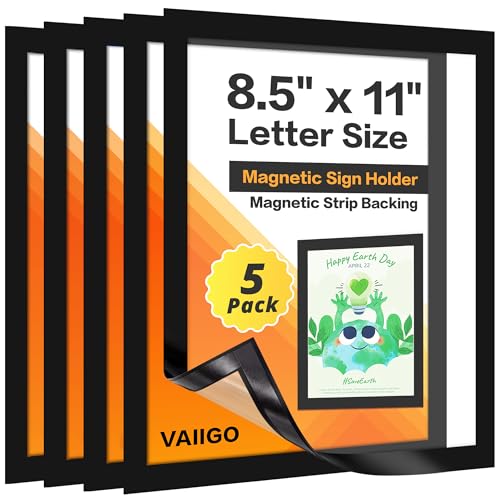 5Pack Magnetic Frames for Refrigerator - 8.5 x 11 Magnetic Sign Holder, Magnetic Paper Holder Document Holder for Fridge, Metal, Whiteboard Surface - Magnetic Picture Frame Poster Frame - color: Black, size: 5Pack 8.5"x11"