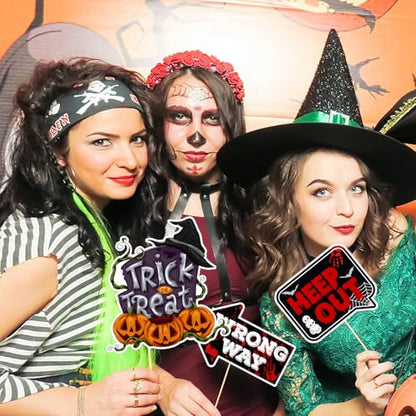 Halloween Photo Booth Props Kit, 24 Pieces DIY Vintage Scary Party Supplies, Vampire Skull Witch Photo Booth Props Kit for Women & Men Dress Up Accessories Costumes Props