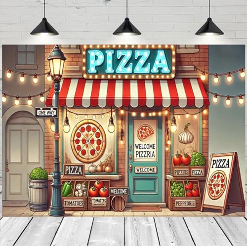 Vintage Italian Pizzeria Backdrop Vegetables Foods Background Kids Cooking Theme Pizza Party Decorations Family Night Birthday Party Pizza Party Supplies Favors Booth Props (C, 7X5FT) - color: C, size: 7X5FT