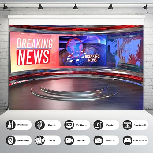 Breaking News Backdrop Studio TV News Broadcast Hall Background News Room Broadcasting Photography Background Program Record News Report Business Newsman Backdrop Kids Portrait Photo Props 5x3ft - color: Blue_Pink, size: 5x3ft