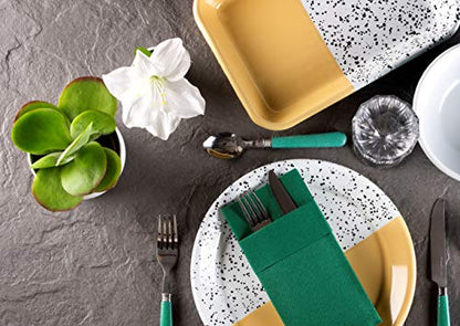 Moyes Home Green Disposable Dinner Napkins with Pocket - Linen-Feel Pre-Folded Cloth-Like Paper Napkins for Silverware, Weddings, Dinner Parties, 16x16 in, Pack of 50 - color: Green