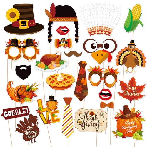 OURUOLA Fall-Thanksgiving Orange Party-Decorations Photo-Booth Props - 25pcs Diy Funny Glasses,Pumpkin Turkey Maple Leaves Photography,Kids Adults Friendsgiving Autumn Birthday Baby Shower Supplies - color: Fall Photo Booth Props 25pcs