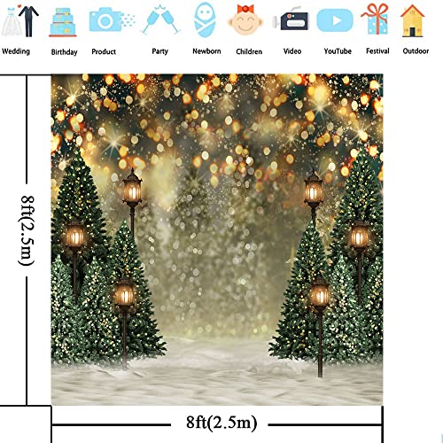Mocsicka 8x8ft Christmas Tree Backdrop for Photography Glitter Bokeh Christmas Snow Photo Background for Wall Winter Family Xmas Holiday Party Decorations Photo Booth Props - size: 8x8ft