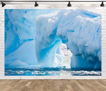 BELECO 17x10ft Fabric Polar White Iceberg Backdrop Antarctic Ocean Glacier ICY Cliff Snowy Mountains Snow Ice World Arctic Background Winter Polar Sea Nature Scenery Photography Studio Props - size: 17x10ft