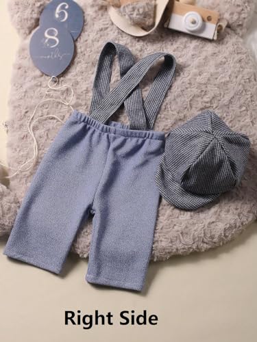 Holibeat Newborn Boy Photography Props Baby Boy Photo Shoot Outfits Infant Gentleman Romper Suits with Hat - color: Check