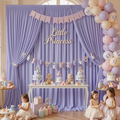 10x8 ft Wrinkle Free Lavender Light Purple Backdrop Curtain Drapes, Polyester Wedding Curtains Party Background for Baby Shower Birthday Parties - color: Lavender, size: 10ftx8ft