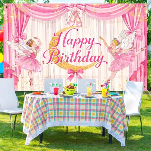 Ballerina Girl Backdrop Cute Ballet Photography Background Pink Princess Party Supplies for Girls Birthday Baby Shower Dance Decor Banner Portrait Photo Booth Studio Props 7x5ft FU020YL - size: 7x5ft