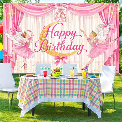 Ballerina Girl Backdrop Cute Ballet Photography Background Pink Princess Party Supplies for Girls Birthday Baby Shower Dance Decor Banner Portrait Photo Booth Studio Props 7x5ft FU020YL - size: 7x5ft