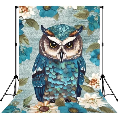 Owl Spring Flowers Turquoise Backdrop Background for Photography 5x7ft Photobooth Professional Photo Backdrop Curtains Video Photography Studio Photo Backgrounds Banner Booth Background Screen Parties - color: Owl Spring Flowers Turquoise