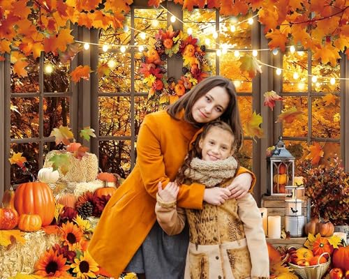 Fall Backdrop Fabric 10x8ft Autumn Scenery Through French Window Photo Background for Photography Fall Festival Thanksgiving Day Backdrop Portrait Shoot Studio Photo Booth Props - color: Fall Window 01