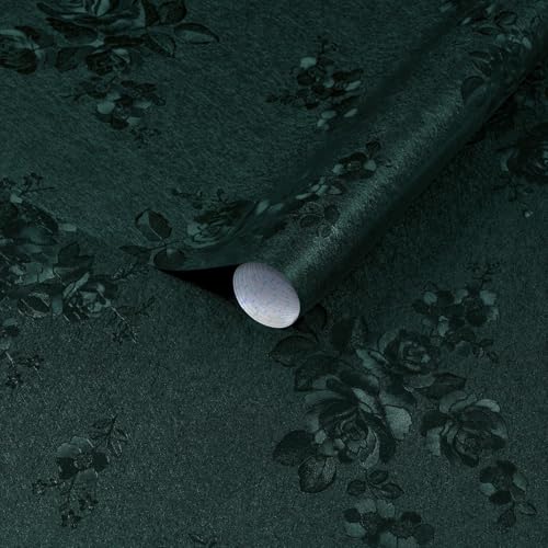 Dimoon 17.7''x118'' Green Peel and Stick Wallpaper Gothic Floral Wall Paper Contact Paper Closeout Renter Friendly Modern Self Adhesive Damask Cabinet Vinyl Roll(118''x17.7'', Green Floral Textured) - color: Green, size: 17.7" x 118"
