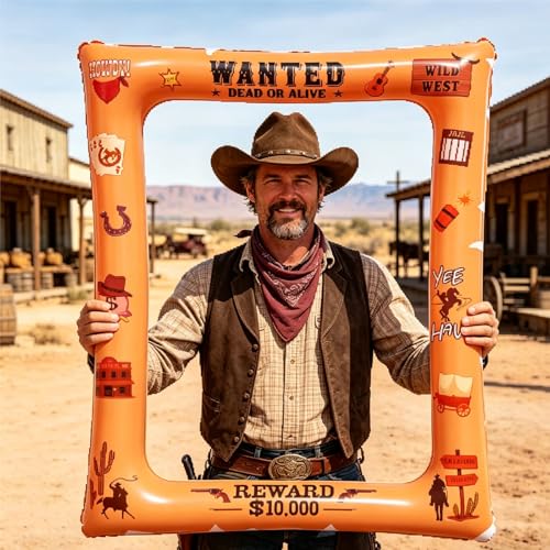 30PCS Western Cowboy Cowgirl Photo Booth Props with 1PCS Inflatable Photo Booth Frame for Wild West Themed Party,Country Party,Cowgirl Bachelorette Party,Cowboy Party Supplies - color: Western Cowboy