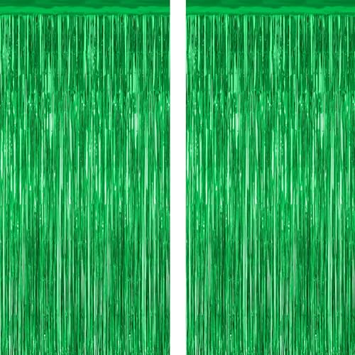 2 Pack Tinsel Backdrop, 3.28 FTx7.05 FT Green St Patricks Day Party Decorations, Metallic Backdrop Curtains Tinsel Curtains Streamer Backdrop, Party Supplies Wall Decor for St. Patricks Party Birthday - color: Green, size: 2 PCS