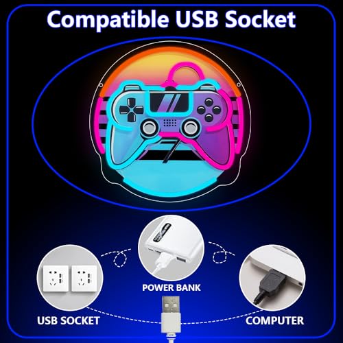 Gamer Neon Sign, Gaming Neon Sign for Gamer Room Decor Game LED Lights for Bedroom Wall Decor Gamepad Dimmable Neon Gaming Sign for Party Decorations Teen Boys Gift USB Powered(12.6"*12.6") - style: Gamepad