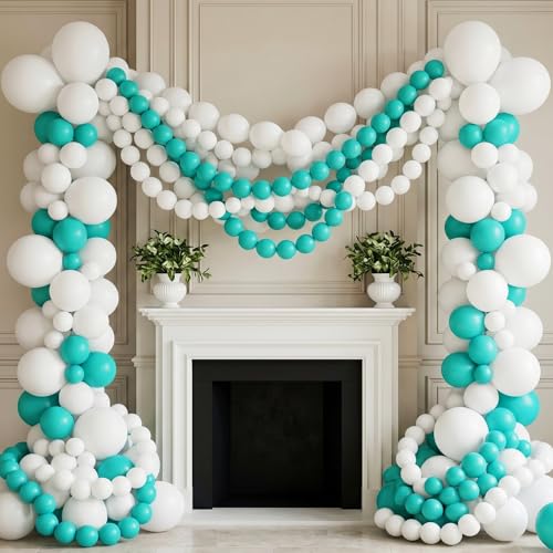 Teal Blue Linking Balloons, 100PCS 6 Inch Turquoise Quick Link Balloons for Making Balloon Wall Heart Arch, Tails Balloon for Wedding Birthday Bridal Baby Shower Mermaid Pool Octopus Party Decorations - color: Teal Blue, size: 6 inch