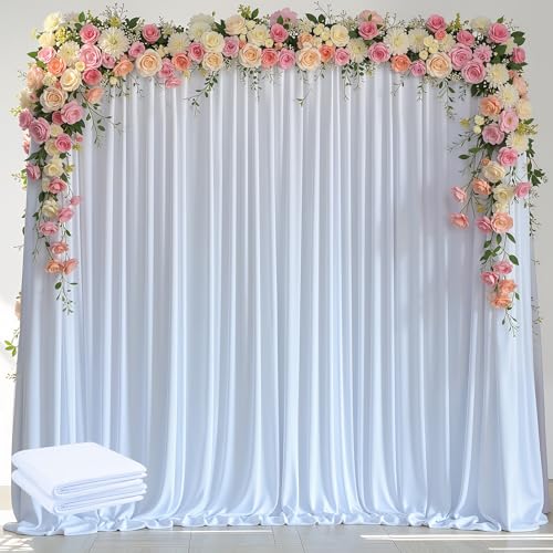 Wokceer White Backdrop Curtain for Wedding Parties 2 Pack 10x8FT Wedding Curtains Photo Backdrop Drapes Polyester for Photoshoot Baby Shower Birthday Party Curtains Background 4 Panels 5x8FT - color: White, size: (2 Pack)10FTx8FT
