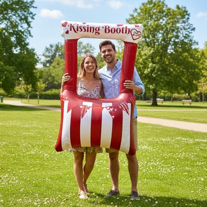 Colingmill 55 Inch Valentines Day Kissing Booth Photo Frame Inflatable Balloon Decorations Valentines Inflatables Outdoor Decorations Photo Backdrop Booth Selfie Frame Background for Party Supplies - style: Kissing Booth