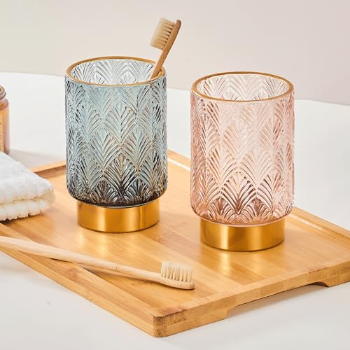Makeup Brush Holder Organizer,Toothbrush Holders,Desk Pen Pencil Holder,Multifunctional Vintage Glass Brush Cup（A42-7-US） - color: Dark Green