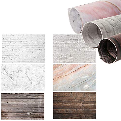 Selens 22x35 inch (56x88cm) 2 in 1 Photography Background Props Wood Brick Wall Marble Pattern Backdrop for Flat Lay Food Jewelry Cosmetics Makeup Small Product Photography, 3 Pieces 6 Graph - color: Set A