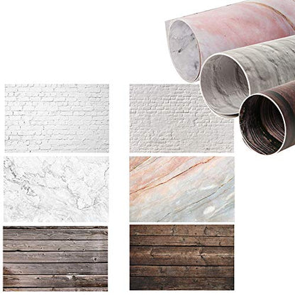 Selens 22x35 inch (56x88cm) 2 in 1 Photography Background Props Wood Brick Wall Marble Pattern Backdrop for Flat Lay Food Jewelry Cosmetics Makeup Small Product Photography, 3 Pieces 6 Graph - color: Set A
