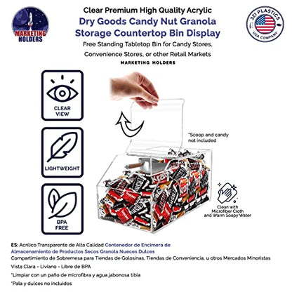 Marketing Holders Candy Bin Clear Acrylic 6" Dry Goods and Ice Cream Toppings Container with Scoop Slot and Hinged Lid Rounded Corners No Assembly - size: 6" Candy Bin