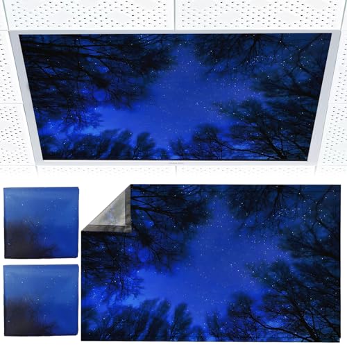 Torixqi 2pcs Fluorescent Light Covers - Light Covers for Ceiling Lights Classroom, Magnetic Light Filters for Office, Hospitals, Home 4 x 2 Feet (blue nebula) - color: blue nebula