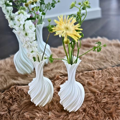 Threaded vase, Fluted Transparent, Modern, Suitable for Living Room, Dining Table, Entrance, Shelf, Wedding, Office, Coffee Table, Birthday, 5.9 inches (White-2) - color: White-2